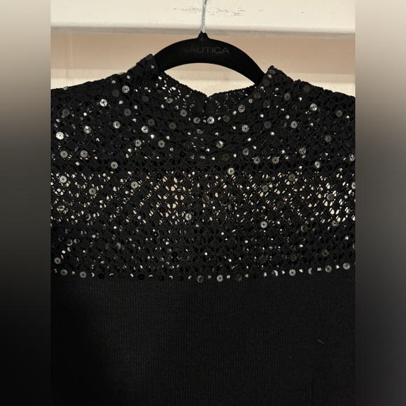 ST JOHN Evening Black Sheath Dress Size 8 Embellished Sequin Mock Neck - Picture 5 of 14